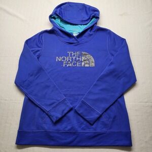 North Face Hoodie Womens Large Blue Pullover Graphic Polyester Lightweight Lined